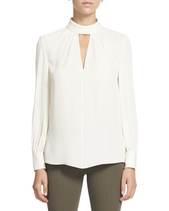 Theory Classic Mock Neck Silk Georgette Blouse | Neiman Marcus