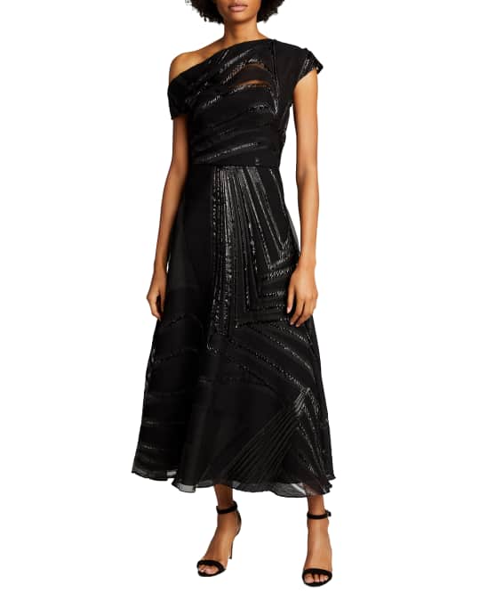 Lela Rose Linear Fil Coupe Off the Shoulder Gown Neiman Marcus