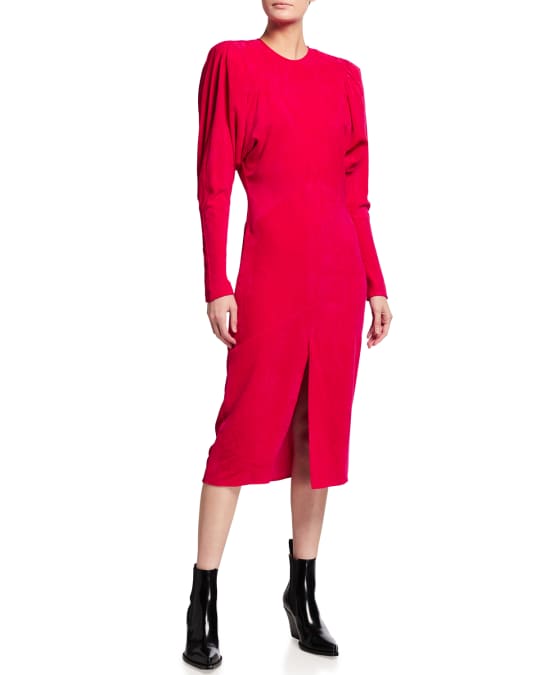 Isabel Marant Velvet Puff-Sleeve Midi Dress | Neiman Marcus