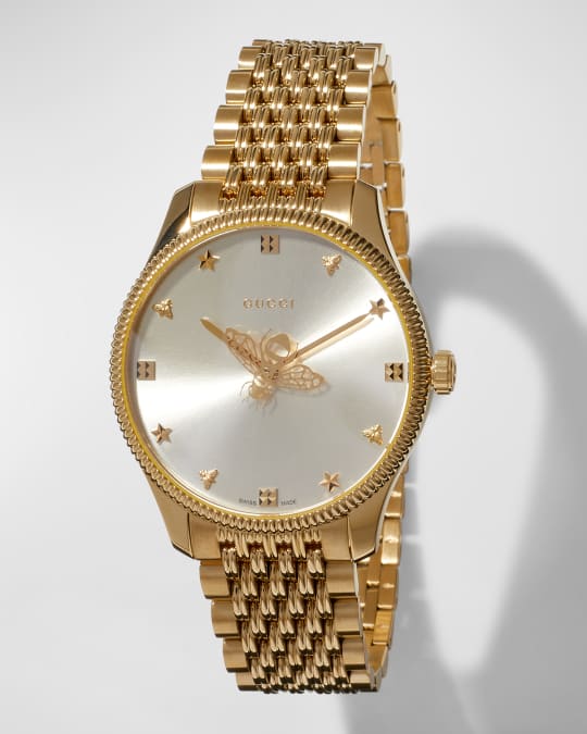 Gucci 36mm G-Timeless Bee Watch with Bracelet Strap, Gold
