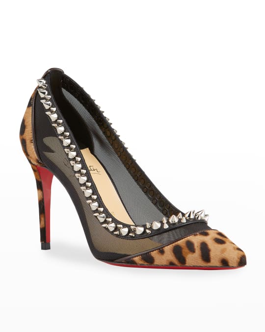 Christian Louboutin Galativi Spike Leopard Print Red Sole Pumps