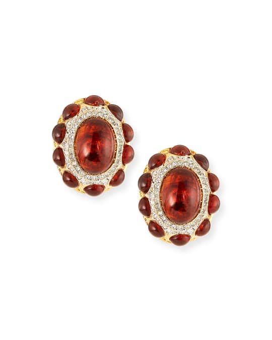 Cabochon Crystal Clip Earrings, Tortoise
