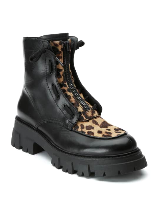 Lynch Leopard Print Zip Combat Boots