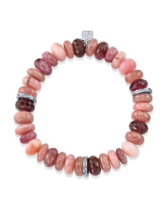 10mm Pink Mix Bracelet w/ 3 Diamond Rondelles