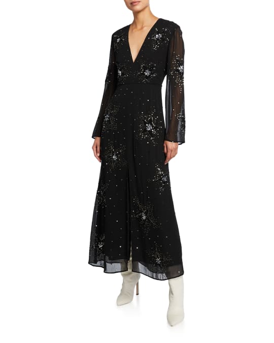 RIXO Sonja Embellished Star V-Neck Dress | Neiman Marcus