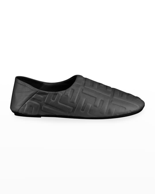 Fendi FF Embossed Leather Slippers Neiman Marcus