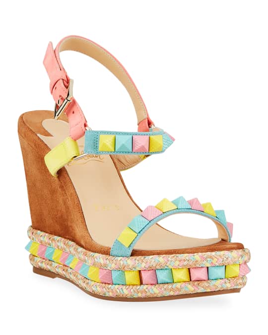 Christian Louboutin Pyraclou Spiked Multicolor Wedge Espadrille Sandals ...