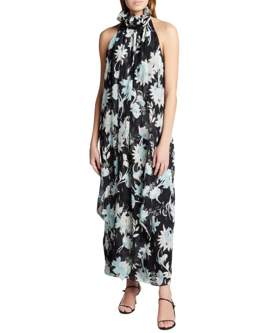 White floral print hotsell chiffon halterneck maxi dress