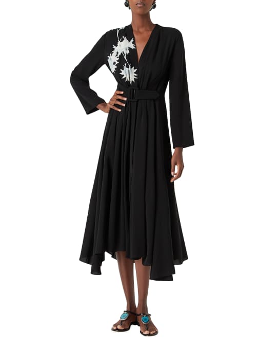 Giorgio Armani Belted Floral-Print Silk Midi Dress Neiman Marcus