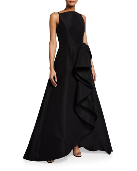 Cascading Square-Neck Silk Gown