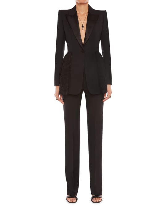 Alexander McQueen Lace Peplum Tailored Blazer Jacket | Neiman Marcus