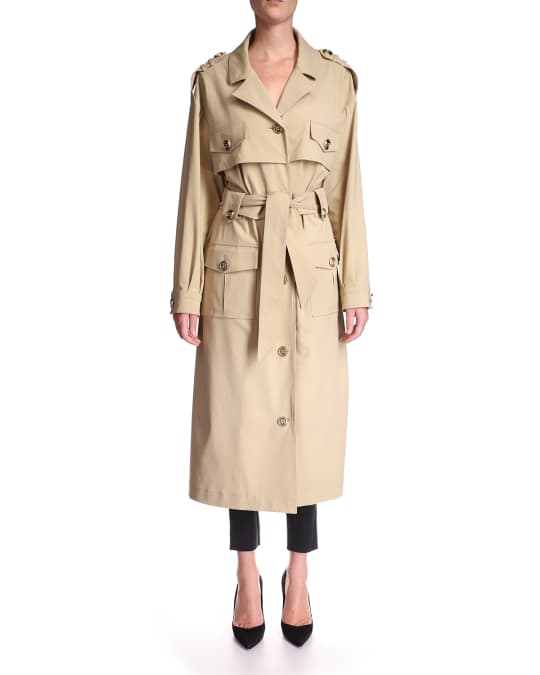 Balmain Buttoned Trench Coat with Cargo Pockets | Neiman Marcus