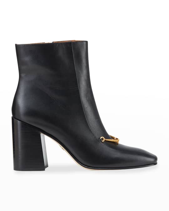 Tory Burch Equestrian Link Leather Zip Ankle Boots | Neiman Marcus