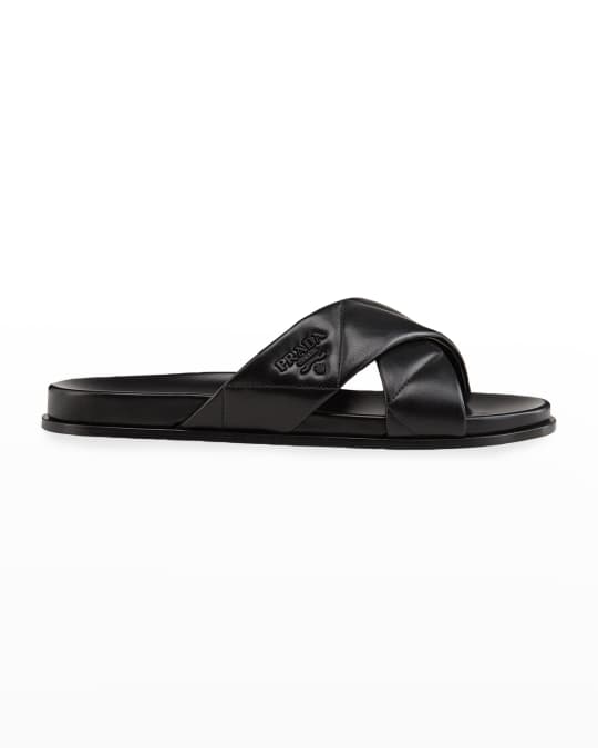 Prada Quilted Crisscross Flat Slide Sandals | Neiman Marcus