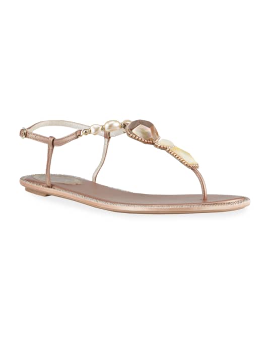 Rene Caovilla Mineral Embellished Flat Sandals | Neiman Marcus
