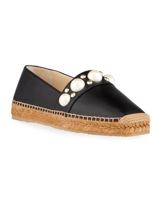 jimmy choo dru pearly stud woven flat espadrilles