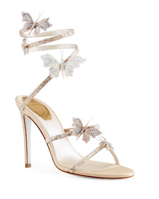Rene Caovilla 105mm Snake-Ankle Butterfly Stud Sandals | Neiman Marcus