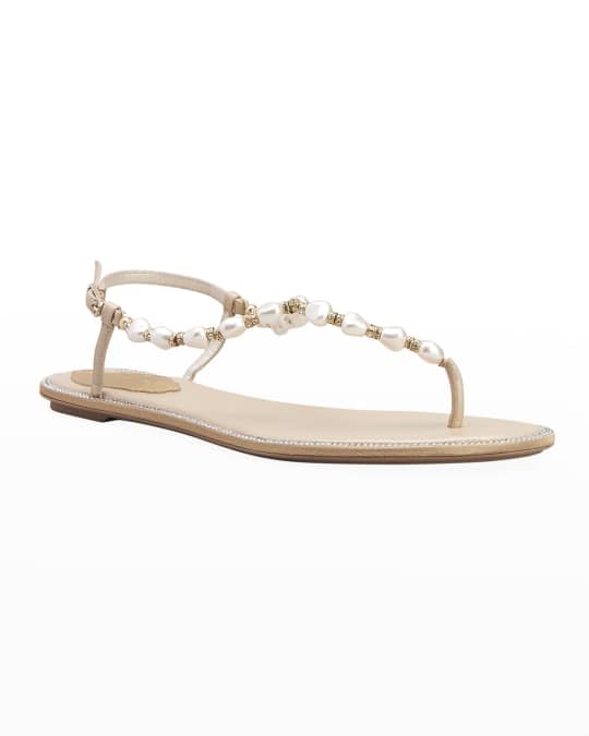 Rene Caovilla Pearly Flat Thong Sandals | Neiman Marcus