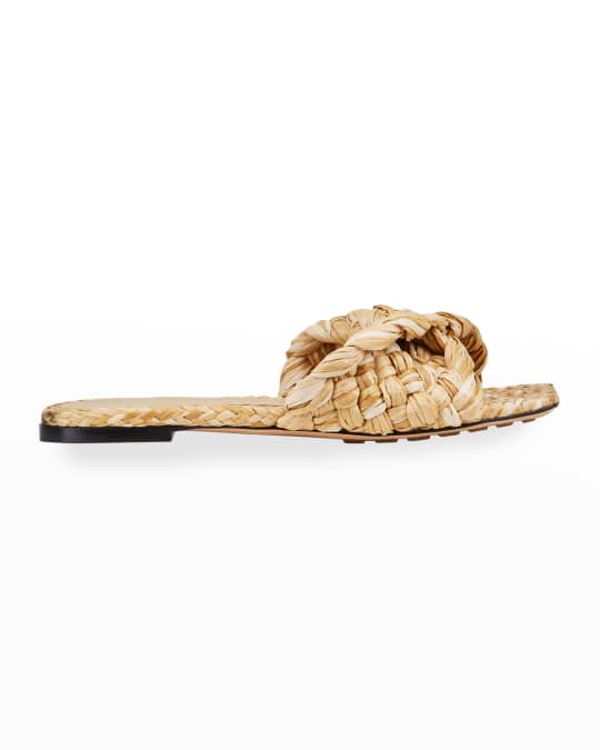 Bottega Veneta Raffia Flat Slide Sandals | Neiman Marcus