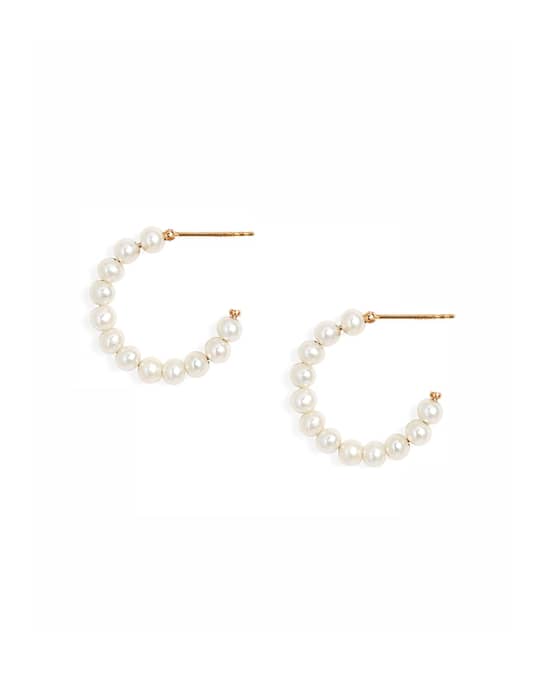 POPPY FINCH 14k Gold Medium Baby Pearl Hoop Earrings | Neiman Marcus