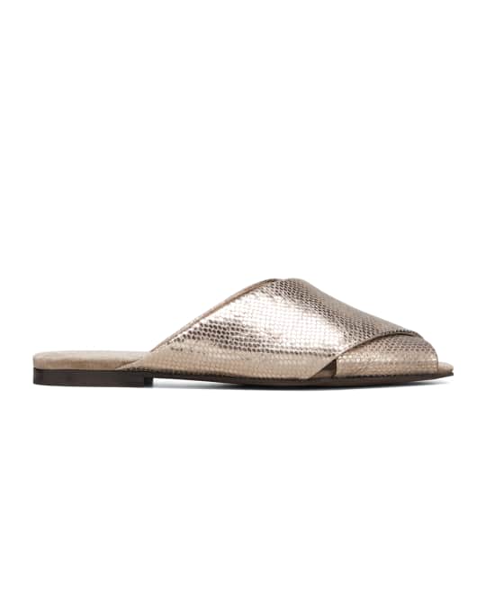 サンダル・ミュール Criss Cross Snake Print Leather Sandals Brunello Cucinelli Metallic Snake-Print Crisscross Slide