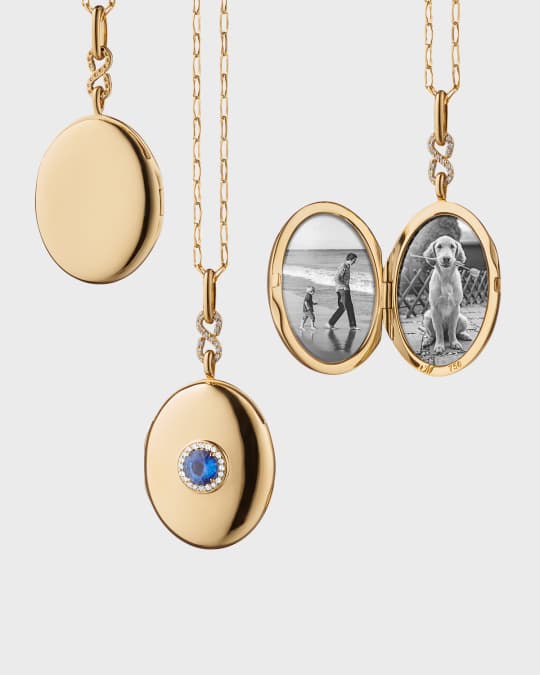 18K Yellow Gold Blue Sapphire Infinity Locket Necklace with Diamonds
