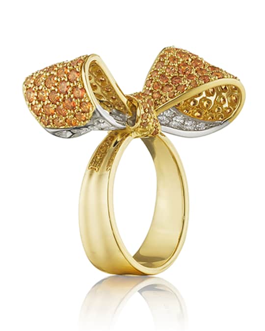 Mimi So Orange Sapphire and Diamond Bow Ring Size 7 Neiman Marcus