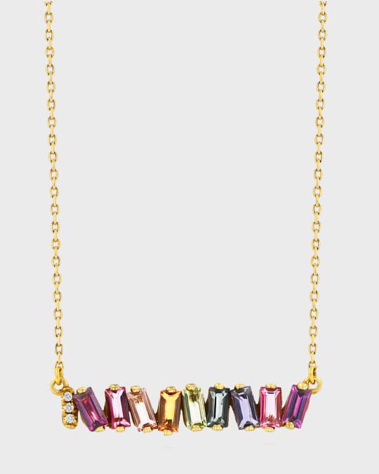 14K Yellow Gold Rainbow Bar Necklace w Diamonds