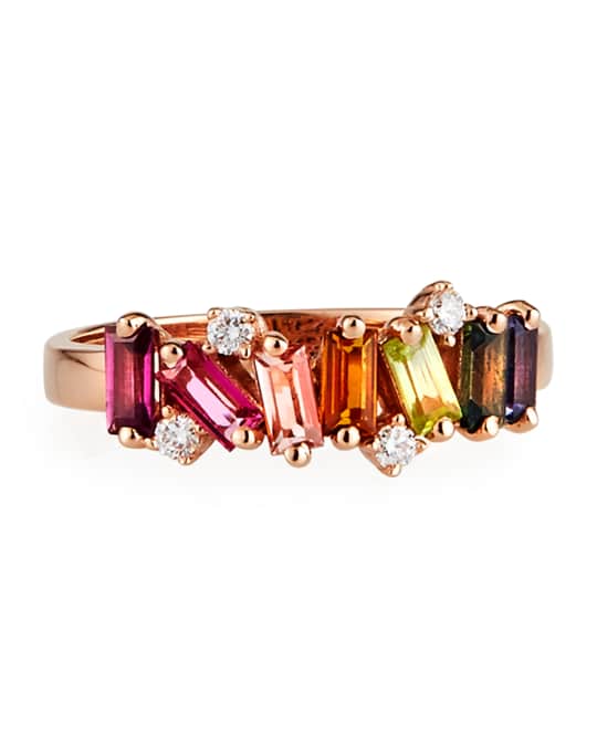 KALAN by Suzanne Kalan 14K Rose Gold Rainbow Ring w/ Diamonds, Size 6.5 ...