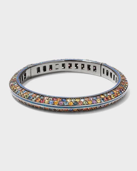 M.C.L. by Matthew Campbell Laurenza Dark Blue Glitter Enamel and Mixed Sapphire Orbit Cuff