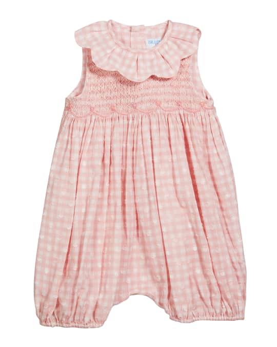 Luli & Me Girl's Embroidered Ruffle Gingham Smocked Romper, Size 6-24M ...