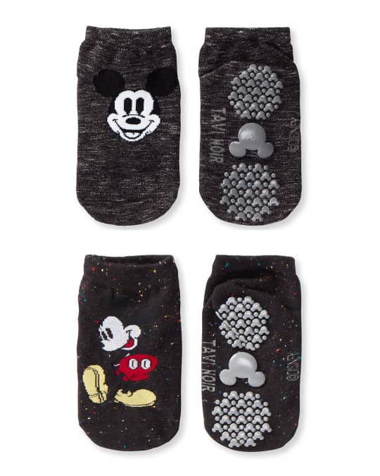 Kid's Mickey Mouse 2-Pack Low Rise Grip Socks, Size S-M