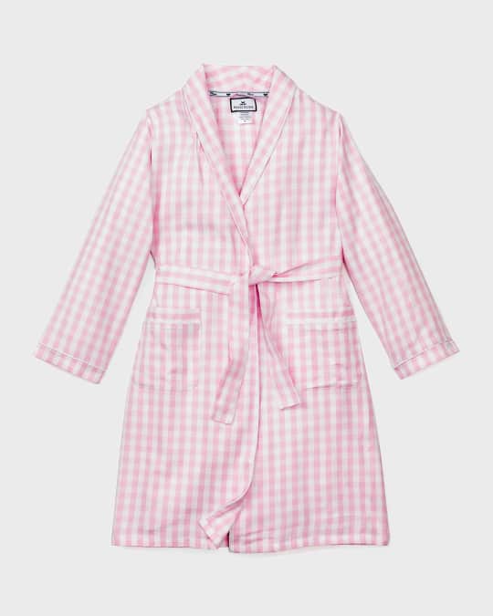 Kid's Gingham Self-Tie Robe, Size 6M-14