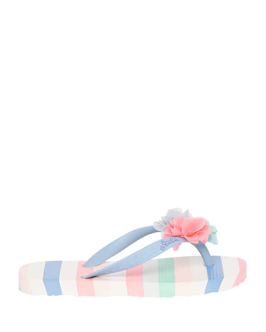 Joules Girl s Multicolor Striped Flip Flops w Flowers Toddler Kids Neiman Marcus