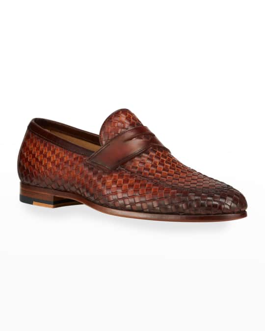 Magnanni Men s Woven Leather Penny Loafers Neiman Marcus