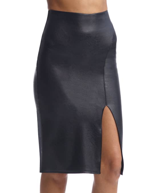 Commando Faux-Leather Side-Slit Midi Pencil Skirt | Neiman Marcus