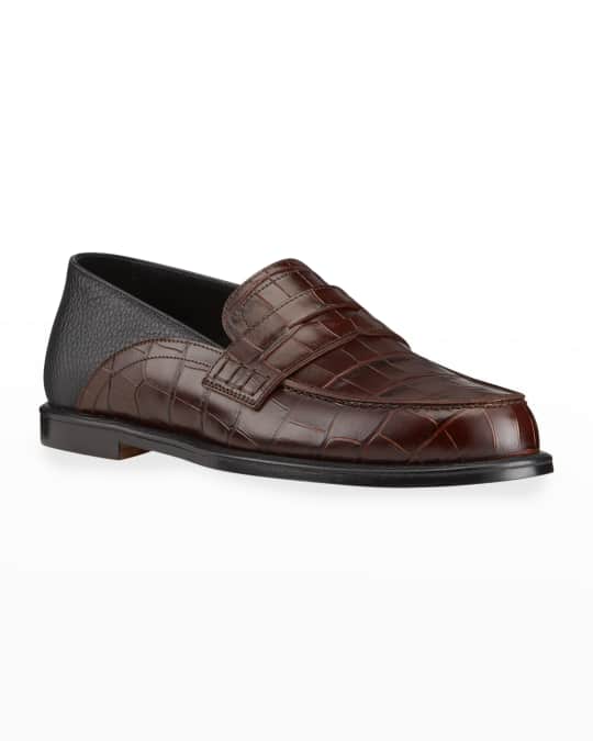 Men's Croc-Embossed Fold-Down Penny Loafers
