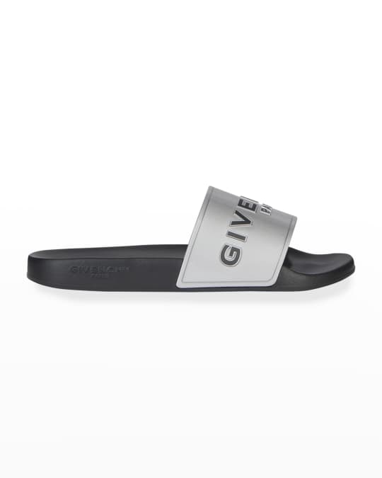Givenchy Men's Metallic Logo Pool Slide Sandals | Neiman Marcus