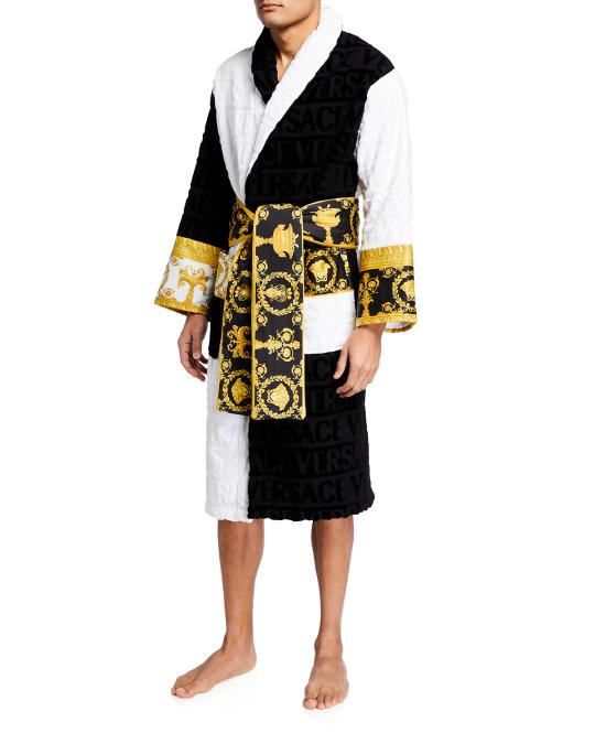 Versace Men's Colorblock Robe w/ Barocco Accents | Neiman Marcus