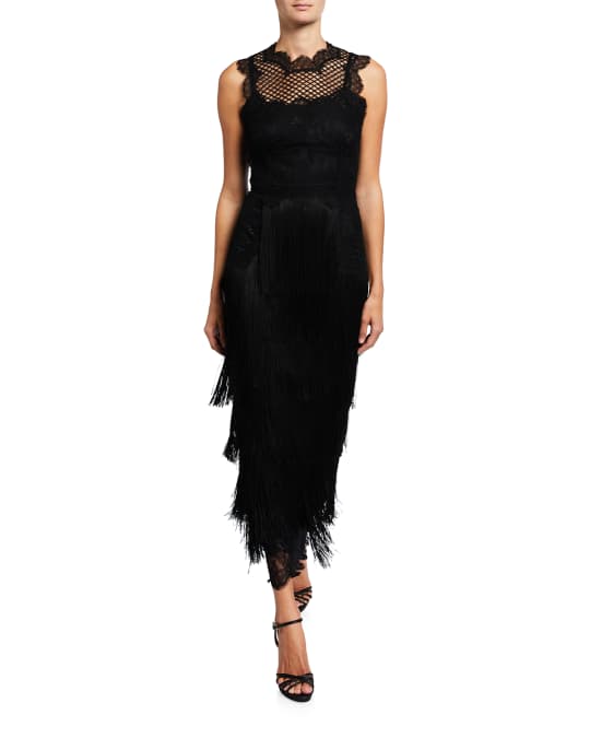 Dolce&Gabbana Lace Fringe Sheath Midi Dress | Neiman Marcus