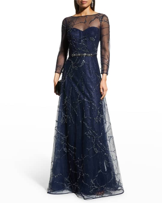 Rickie freeman for teri jon beaded lace & tulle gown hot sale