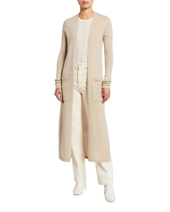 Theory Torina Rib Wool Linen Open Front Long Duster Cardigan Size