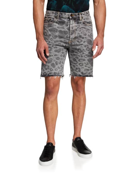 BALENCIAGA Straight-Leg Distressed Printed Denim Shorts for Men