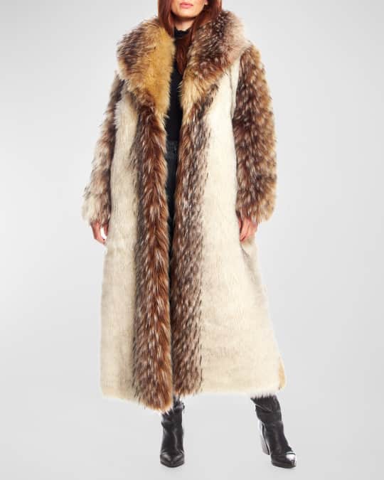 Shawl collar faux fur coat discount