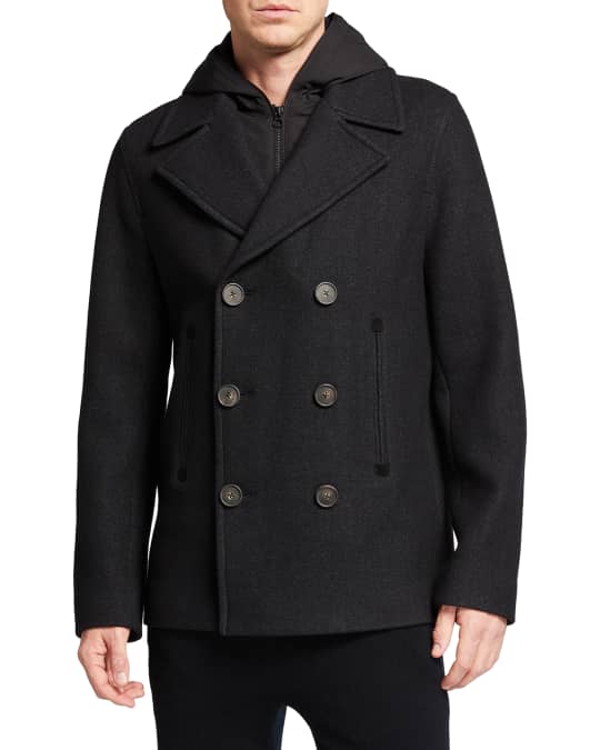 Vince Men s Double Breasted Wool Peacoat w Removable Hood