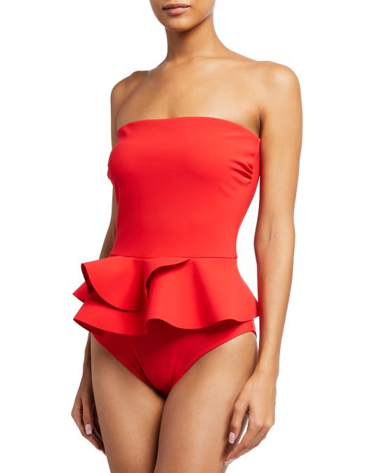 peplum swim dress Women's Smocked Bandeau Peplum One Piece Swimsuit
