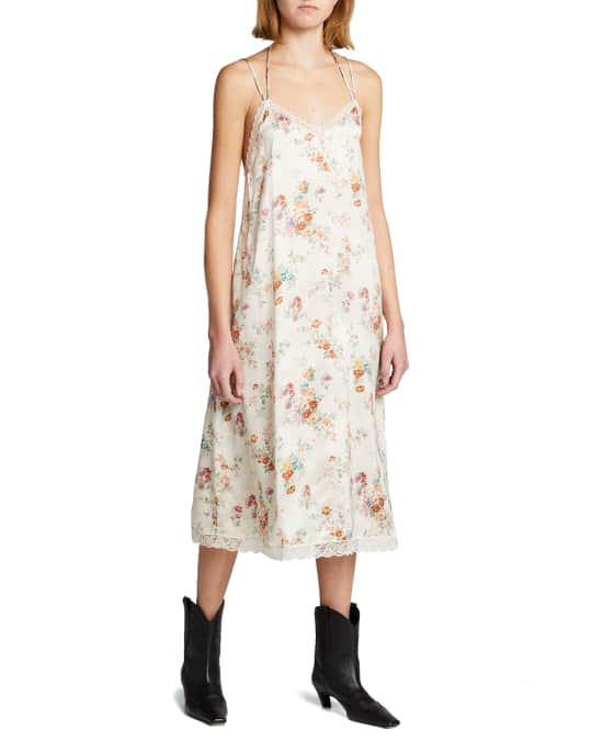 R13 Lace-Up Floral Slip Dress | Neiman Marcus