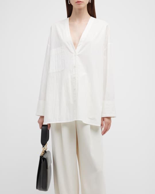 Button-Front V-Neck Blouse