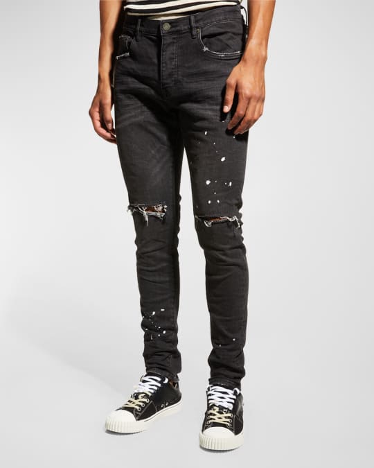PURPLE Men's Slim-Fit Distressed Low-Rise Skinny Jeans | Neiman Marcus