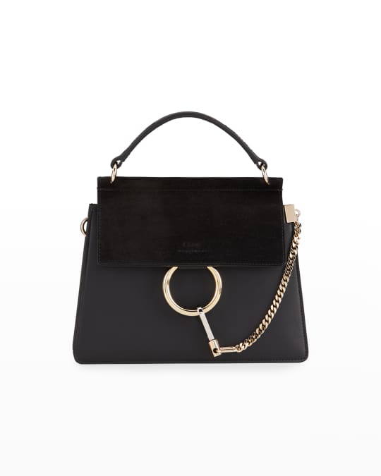 Chloe Faye Small Suede and Leather Top Handle Bag | Neiman Marcus